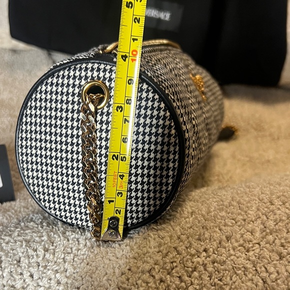 Versace Mini Barrel Bag – Houndstooth Fabric & Lamb Leather - NWT - Picture 14 of 16